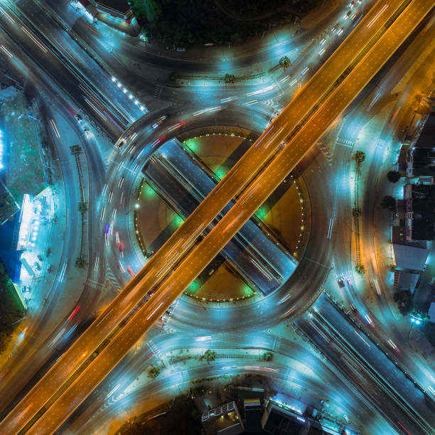 istock Aeriel view highway road intersection for transportation or traffic background. 1017261480