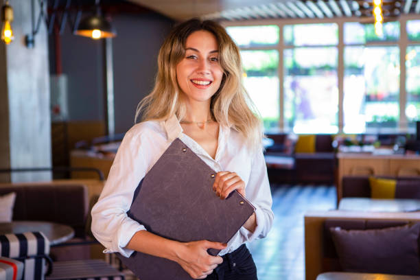 May I take your order? Cafeteria Restaurant - Waitress television host stock pictures, royalty-free photos & images