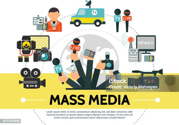 Flat Mass Media Concept Stock Illustration - Download Image Now - Adult, Art Product, Broadcasting