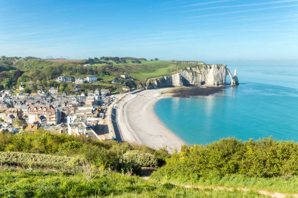 istock Aiguille Etretat cliff on the sea side and  limestone cliffs 1017293196