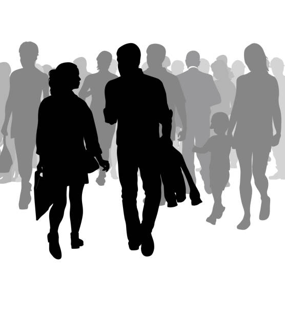 Couple City Downtown Walks Couple walking through a downtown crowd silhouette mother child crowd stock illustrations