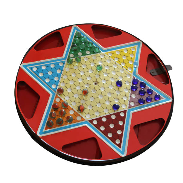 Vintage chinese checkers game with clipping path.  CLEAN copy. The years of use have been removed.  Clean copy.     Square format.  Old, but don't know what period it's from.  Sits on an angle. chinese checkers stock pictures, royalty-free photos & images