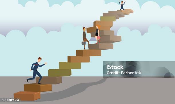 Ilustración de Gente De Negocios Caminar Correr Y Subir Escaleras Concreto En Banner De Fondo De Cielo Con Nubes y más Vectores Libres de Derechos de Adulto - iStock Ilustración de Gente De Negocios Caminar Correr Y Subir Escaleras Concreto En Banner De Fondo De Cielo Con Nubes y más Vectores Libres de Derechos de Adulto - iStock