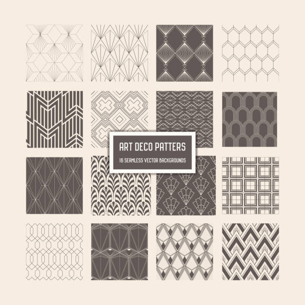 ilustrações de stock, clip art, desenhos animados e ícones de art deco seamless patterns, 16 geometrical backgrounds for design, cover, textile, decoration in vector - art deco 1930s style pattern design