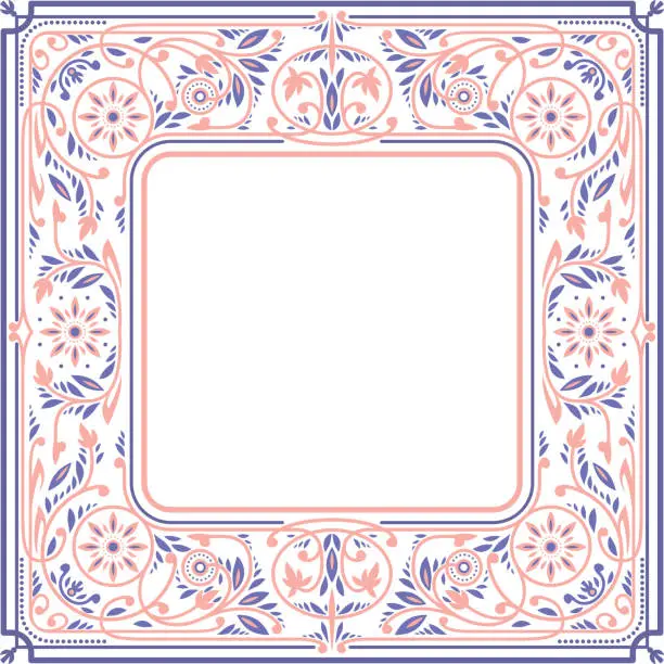 Vector illustration of Floral Square Frame.White Space in the Centre