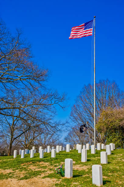 istock Military Graves Under American Flag 1017326332