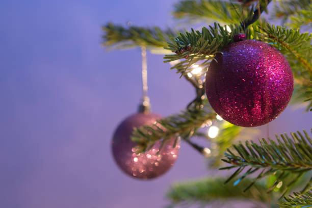 Closeup of Christmas ornaments on the Christmas tree stock photo