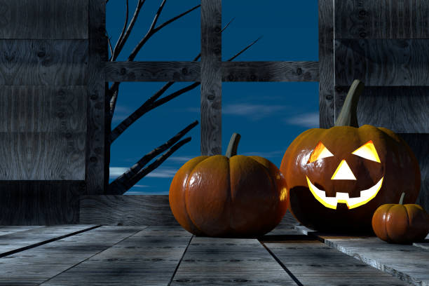 istock Pumpkins for halloween with spooky face, Jack O' Lantern 1017343042