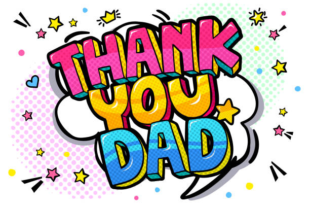 Thank you dad message in sound speech bubble Thank you dad message in sound speech bubble. Sound bubble speech word cartoon expression vector illustration. funny fathers day stock illustrations