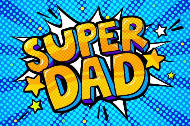 ilustrações de stock, clip art, desenhos animados e ícones de super dad message in sound speech bubble - humor book fun human age