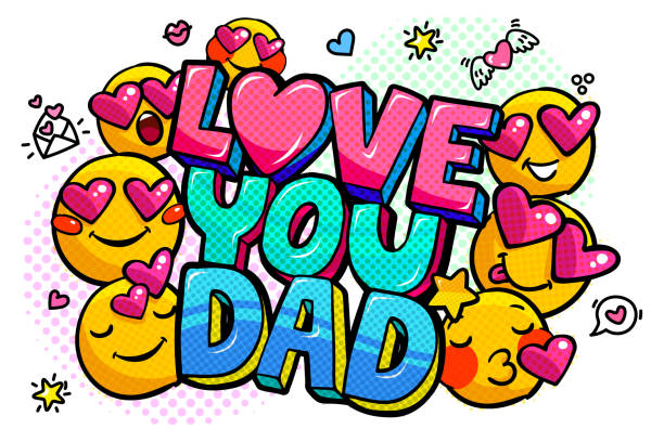 Love you dad message in sound speech bubble Love you dad message in sound speech bubble with smiles in pop art style. Happy Father's Day celebration. Sound bubble speech word cartoon expression vector illustration. funny fathers day stock illustrations