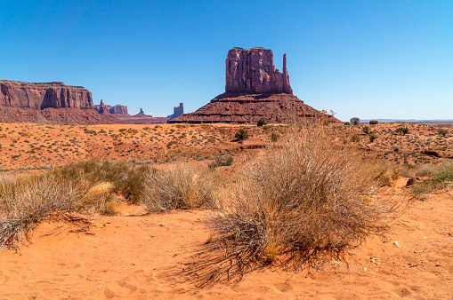 Monument valley under the blue sky, Arizona–Utah border. USA.