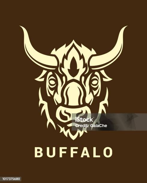 Buffalo Head Silhouette On Shield Vector Emblem Stock Illustration - Download Image Now - American Bison, Domestic Water Buffalo, Head