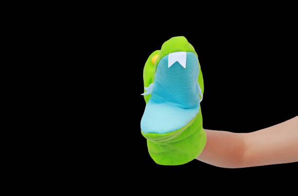 Hand wearing Crocodile puppets with copy space isolated on black background, Crocodile head.