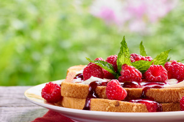 Toast with cottage cheese and fresh raspberries