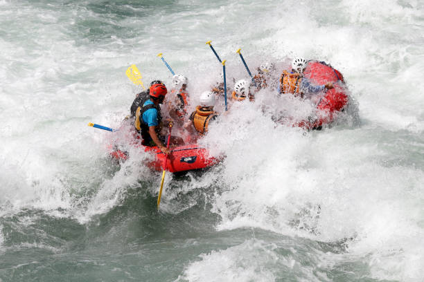 white water rafting on the rapids of river yosino in japan - team sport rafting white water rafting rapid imagens e fotografias de stock