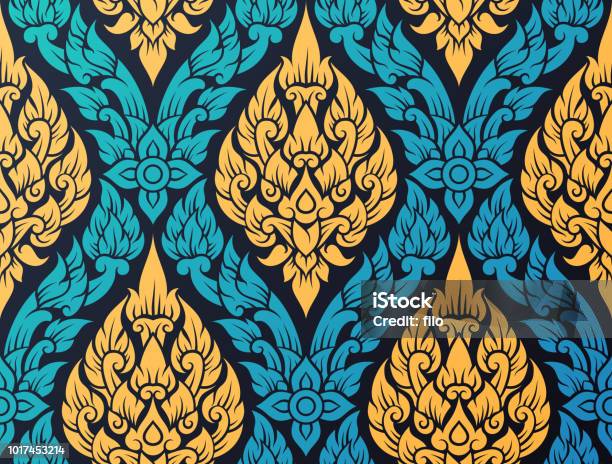 Seamless Ornate Lotus Pattern Stock Illustration - Download Image Now - Thai Culture, Art, Pattern