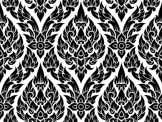 Ornate Seamless Pattern Seamless ornate lotus pattern. thai culture stock illustrations