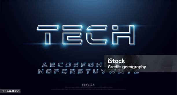 Ilustración de La Tecnología Neon Abstracto Fuente Y El Alfabeto Techno Efecto Logo Diseños Concepto De Espacio Digital De Tipografía Ilustración De Vector y más Vectores Libres de Derechos de Letra de imprenta