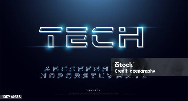 Technology Abstract Neon Font And Alphabet Techno Effect Logo Designs Typography Digital Space Concept Vector Illustration Stock Illustration - Download Image Now