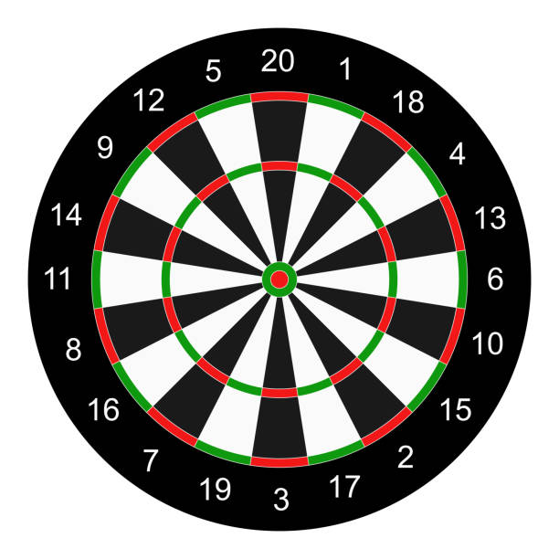 illustrations, cliparts, dessins animés et icônes de chambre classique, cible pour jeu de fléchettes. vingt secteurs noir et blancs. - dartboard sport scoreboard number