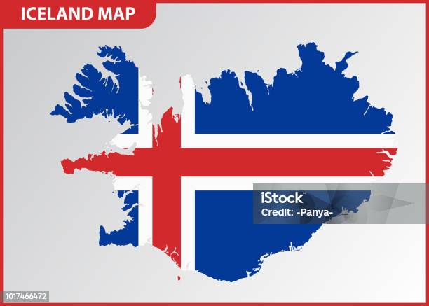 The Detailed Map Of Iceland With National Flag Stock Illustration - Download Image Now - Border - Frame, Capital - Architectural Feature, Cartography