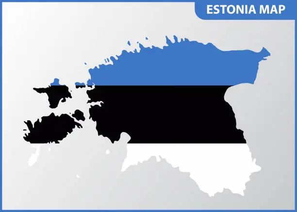 Vector illustration of The detailed map of Estonia with National Flag