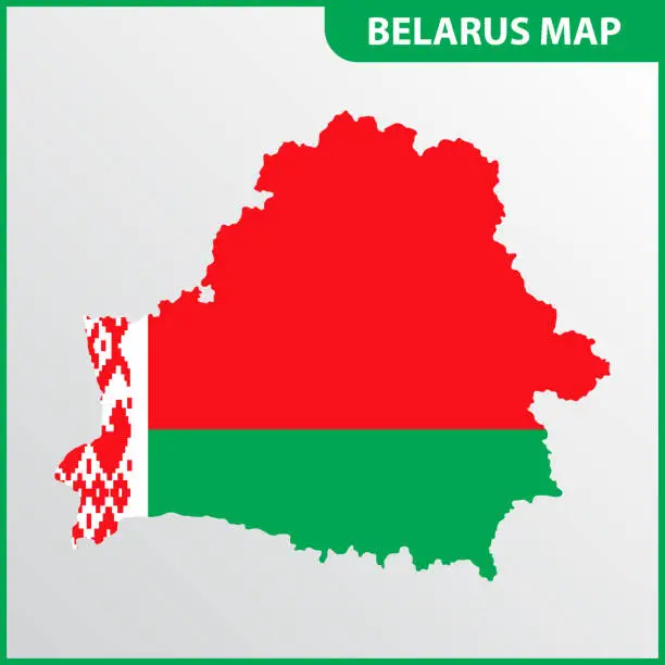 Vector illustration of The detailed map of Belarus with National Flag