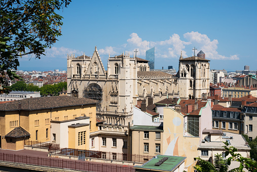 View of Cathedral Saint-Jean-Baptiste de Lyon a Roman Catholic church located on Saint-Jean square in Lyon France