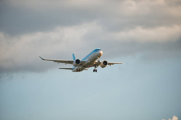Gimpo, Korea - August 11, 2018: Korean Air Airbus A220-300 landing on Gimpo International Airport in South Korea.