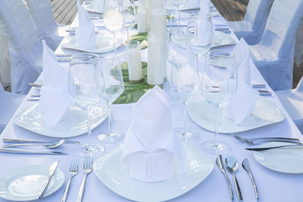 istock Wedding table decor. Beautiful Luxury Festive table set up for wedding or party 1017517352