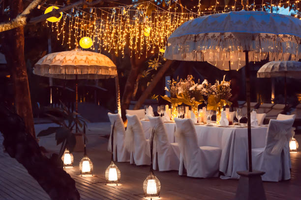 istock Wedding table decor. Beautiful Luxury Festive table set up for wedding or party 1017519602