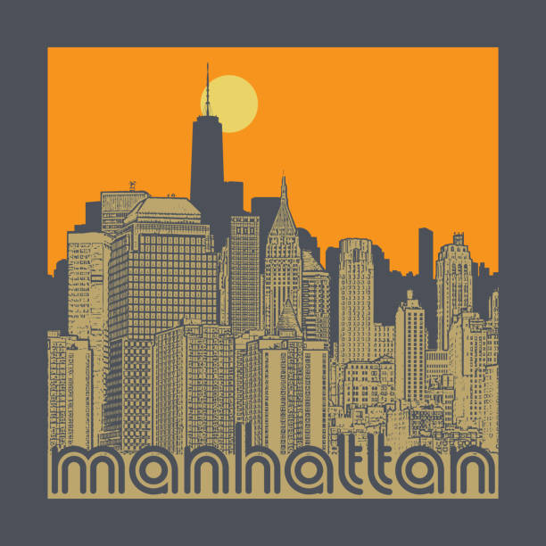 Manhattan, New York city, silhouette illustration in flat design, t-shirt print design or poster, vector illustration
