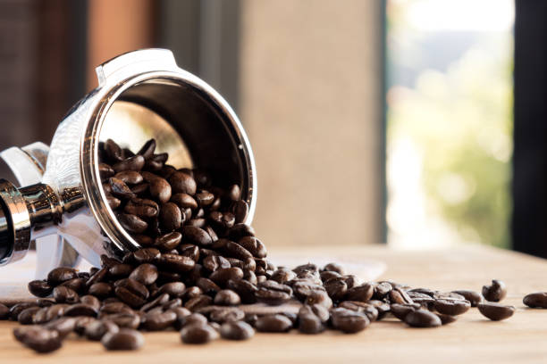 Close up coffee bean in cafe stock photo
