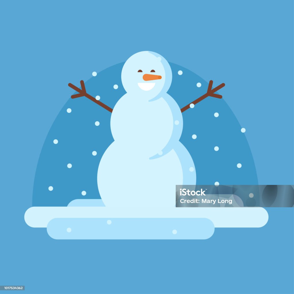 Happy Snowman with open arms Happy Snowman with open arms. Merry Christmas scene with cartoon snowman standing under snowfall. Concept vector illustration. Snowman stock vector