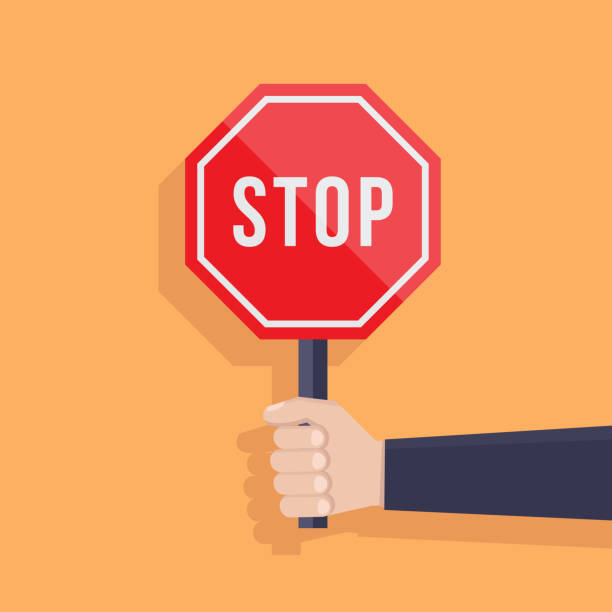 ilustrações, clipart, desenhos animados e ícones de mão segura placa plana design ilustração - protest stop gesture stop sign no