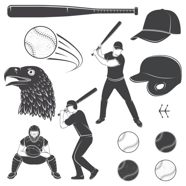 satz von baseball ausrüstung. vektor-illustration - baseball glove stock-grafiken, -clipart, -cartoons und -symbole