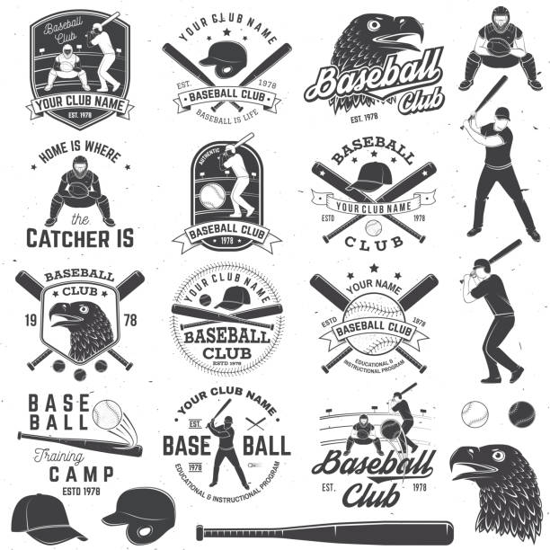 야구 클럽 배지입니다. 벡터 일러스트입니다. 셔츠 나, 인쇄, 스탬프 또는 티에 대 한 개념. - baseballs baseball glove baseball sport stock illustrations