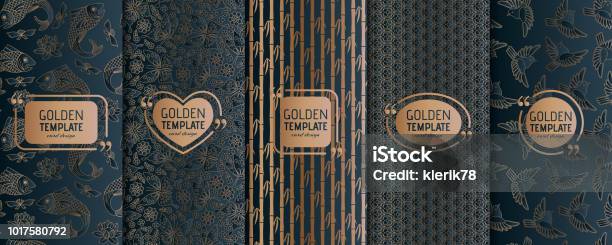 Set Of Golden Luxury Templates Abstract Geometric Background Stock Illustration - Download Image Now