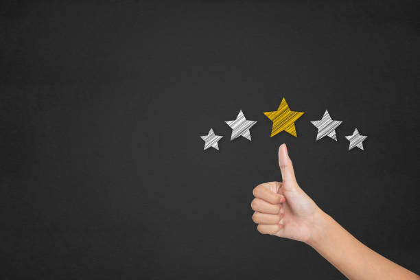 istock Customer satisfaction survey concept. Thumb up pointing at positive five star feedback. 1017602250