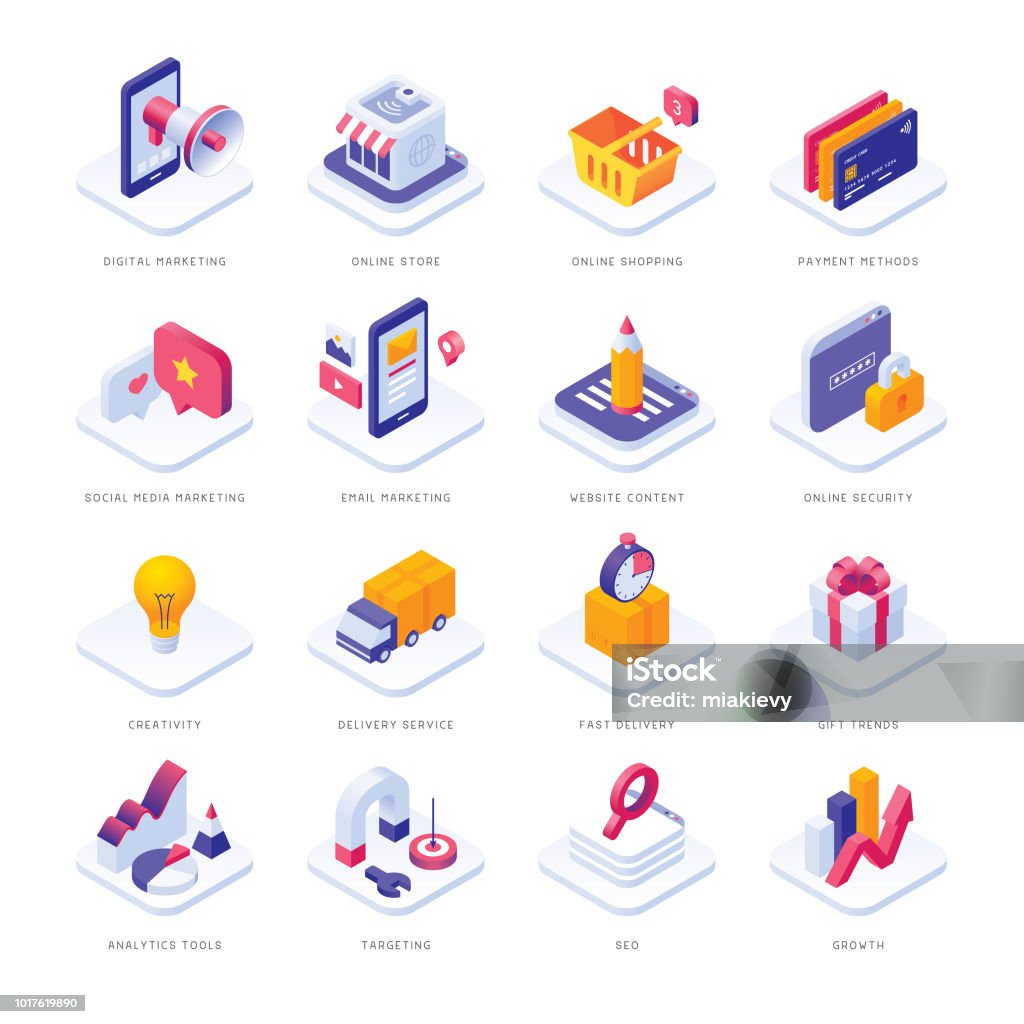 Ecommerce isometric icons Editable set of vector icons on layers. 
This is an AI EPS 10 file format, with transparency effects. Isometric Projection stock vector