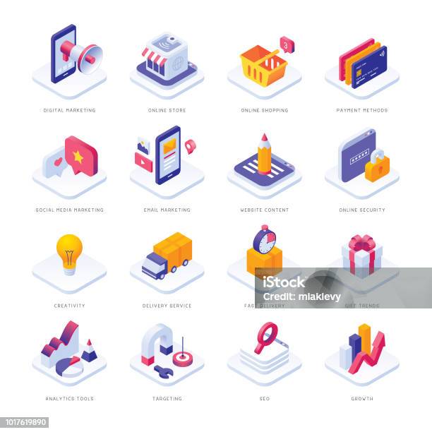 Ecommerce Isometric Icons Stock Illustration - Download Image Now - Isometric Projection, Three Dimensional, Marketing