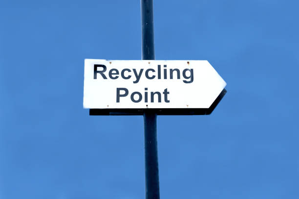 istock Recycling point direction sign against blue sky 1017637194