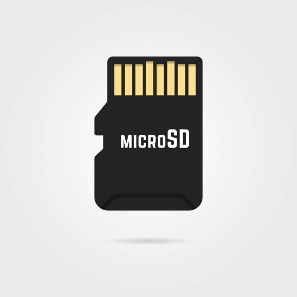 schwarzen microsd-karte-symbol mit schatten - memory card stock-grafiken, -clipart, -cartoons und -symbole