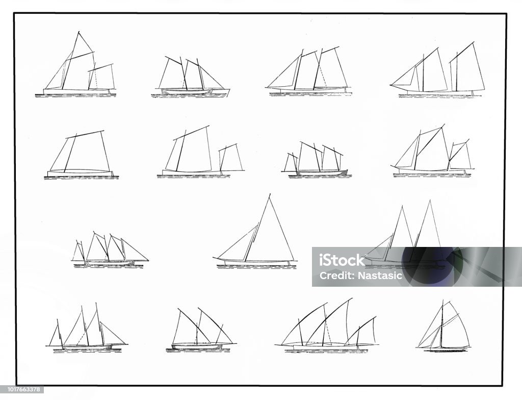 Barque Rigging Drawings Boat Rigging Set Stock Illustration - Download Image Now - Lateen, Sail ...