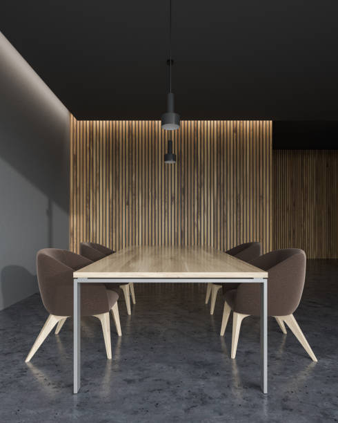 istock Gray and wooden office conference room interior 1017667034