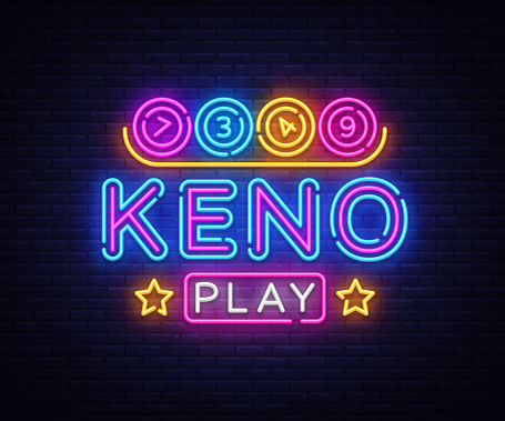 Keno Lottery neon sign vector. Lotto Design template neon sign, Casino, celebration light banner, neon signboard, nightly bright advertising, light inscription. Vector illustration.