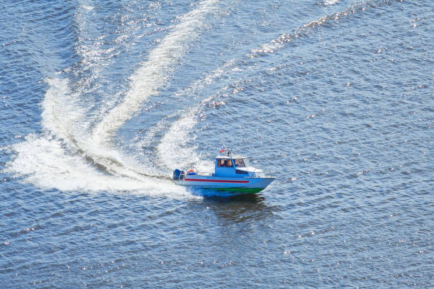 istock Motor boat moves on the water 1017670154