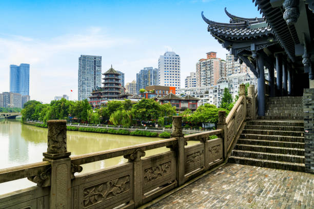 istock Nine hole bridge and skyscraper in chuengdu,china 1017673410
