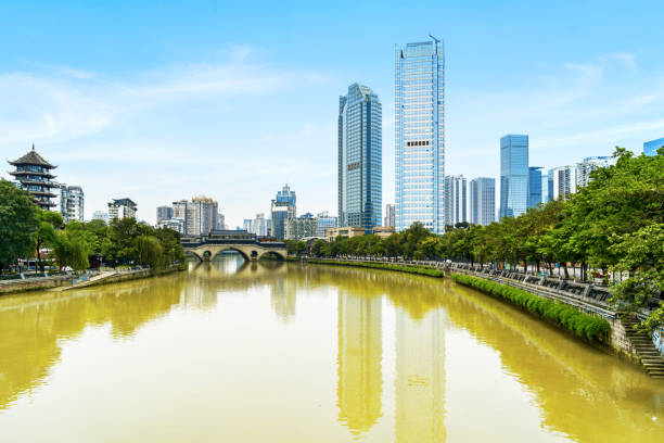 istock Nine hole bridge and skyscraper in chuengdu,china 1017673586